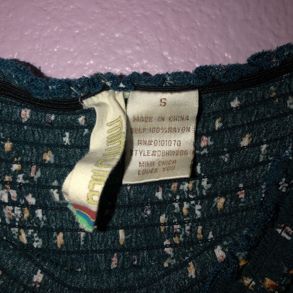 Deep Teal Floral Off the Shoulder Dress - Picture 3 of 3